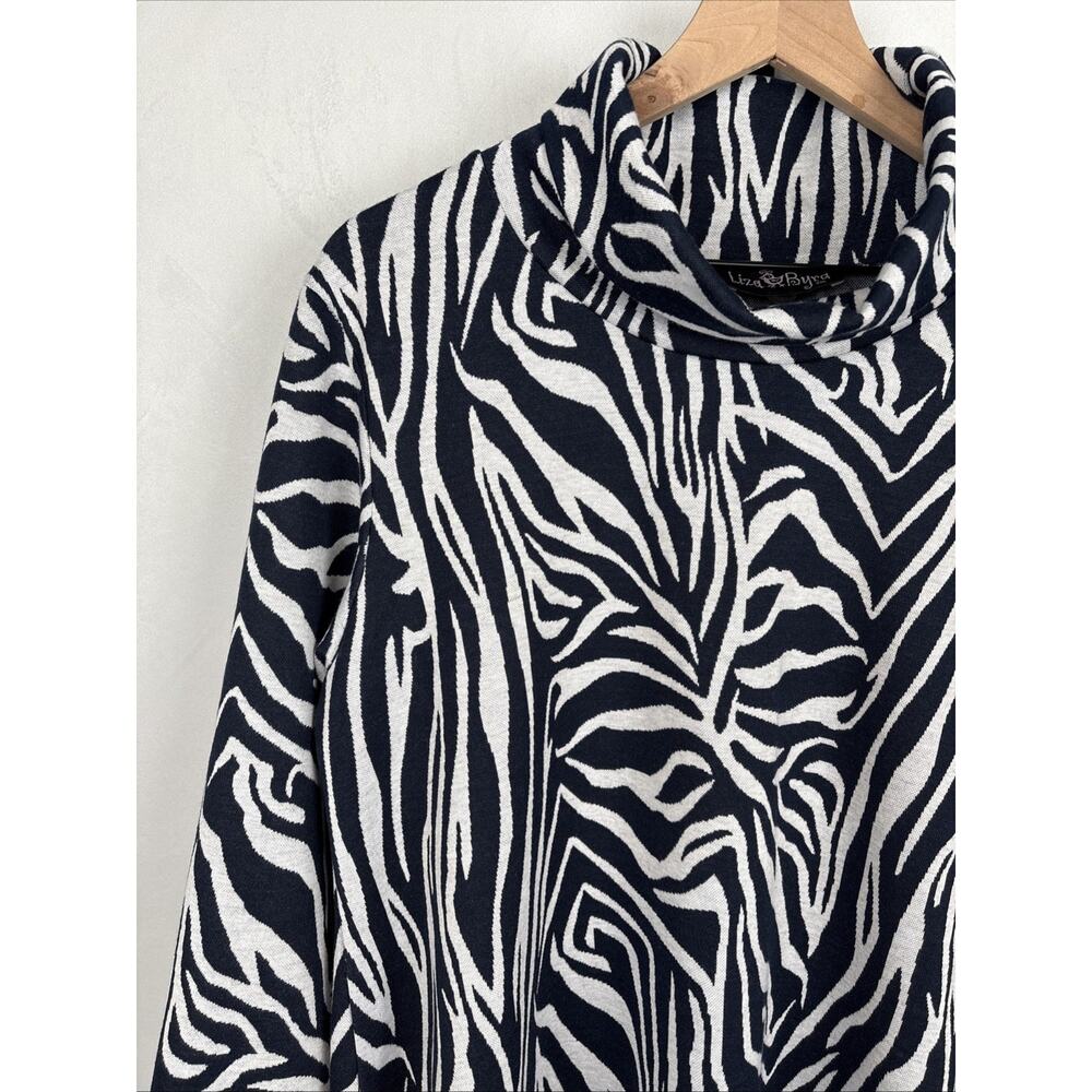 NEW Liza Byrd Haley Abstract Cowl Neck Sweater Large Womens Blue Gray Relaxed - Picture 5 of 12